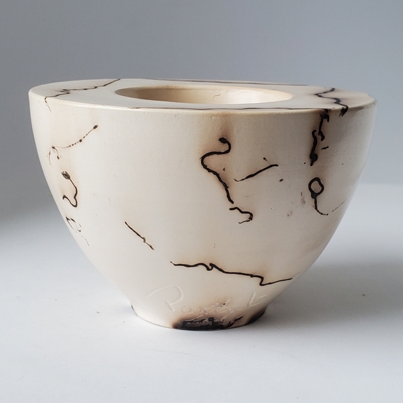 Janine Parent Signed Horse Hair Ceramic Raku Pottery Bowl Candle Holder EUC - Picture 4 of 10